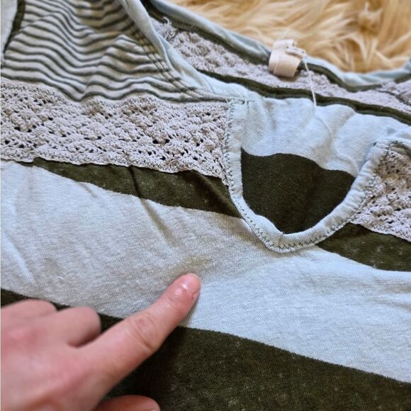 Feee People Claire Striped Blue And Green Tee Small - Picture 6 of 6